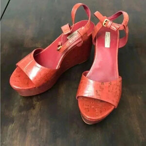Zara Salmon Pink Lacquered Wedge Sandal Size 36 (6 to 6.5)‎